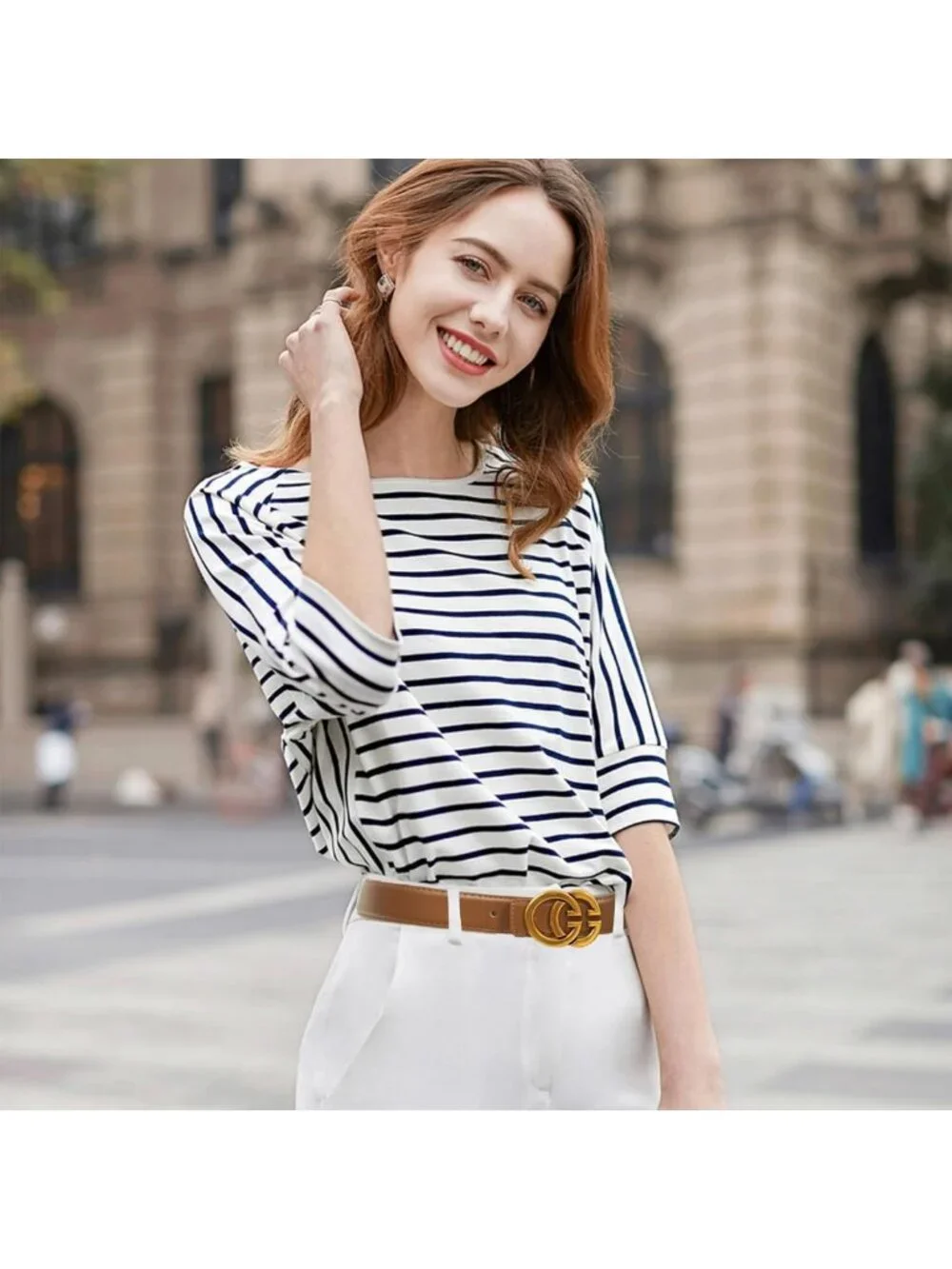 Stylish Classic Metal Buckle Leather Belt for Women - Perfect for Jeans
